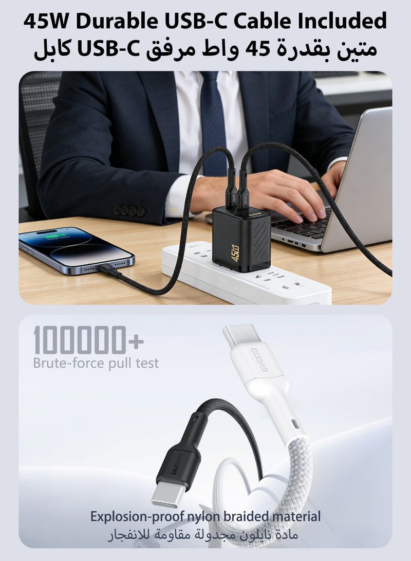 دوداو شاحن سريع 45 واط GaN بمنفذي USB-C مزدوجين مع كابل USB-C بقدرة 65 واط، شاحن جداري PD3.0 PPS صغير الحجم، شاحن تايب سي متوافق مع سامسونج Galaxy و iPhone 15 و Huawei، شاحن USB C سريع مع تحكم ذكي في درجة الحرارة - Image 5